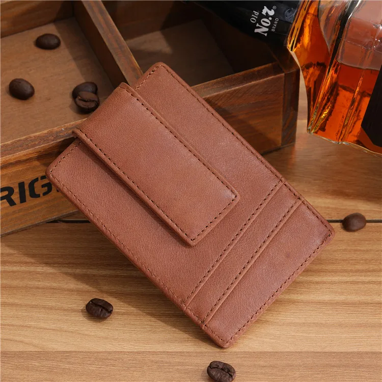 
Handmade custom embossed wallet genuine leather RFID card holder magnet slim wallet money clip for men 