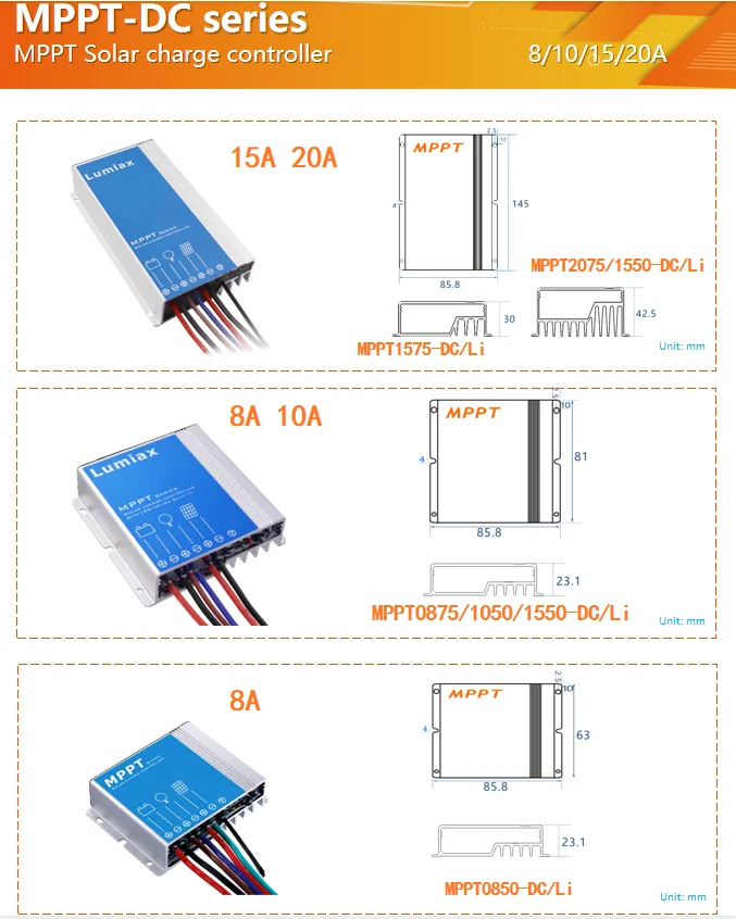 Lumaix 8A 12V  panel charger MPPT solar led street light dc controller
