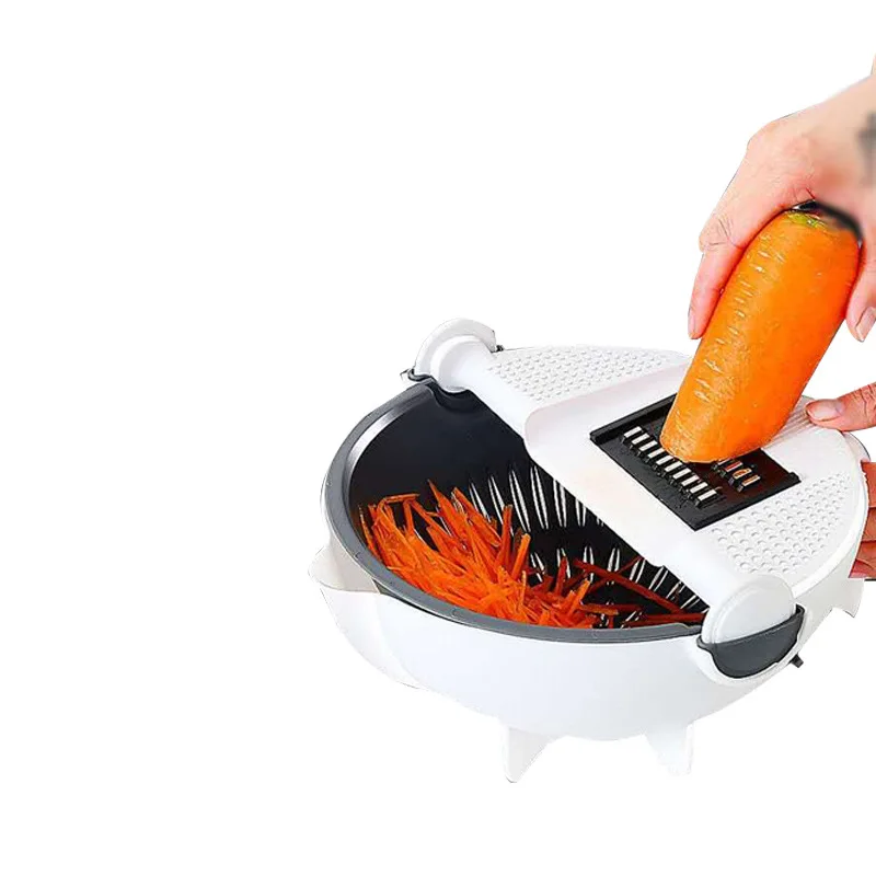 Amazon hot selling creative 9 in 1 vegetable chopper cutter multifunctional rotate fruit slicer with drain basket kitchen grater