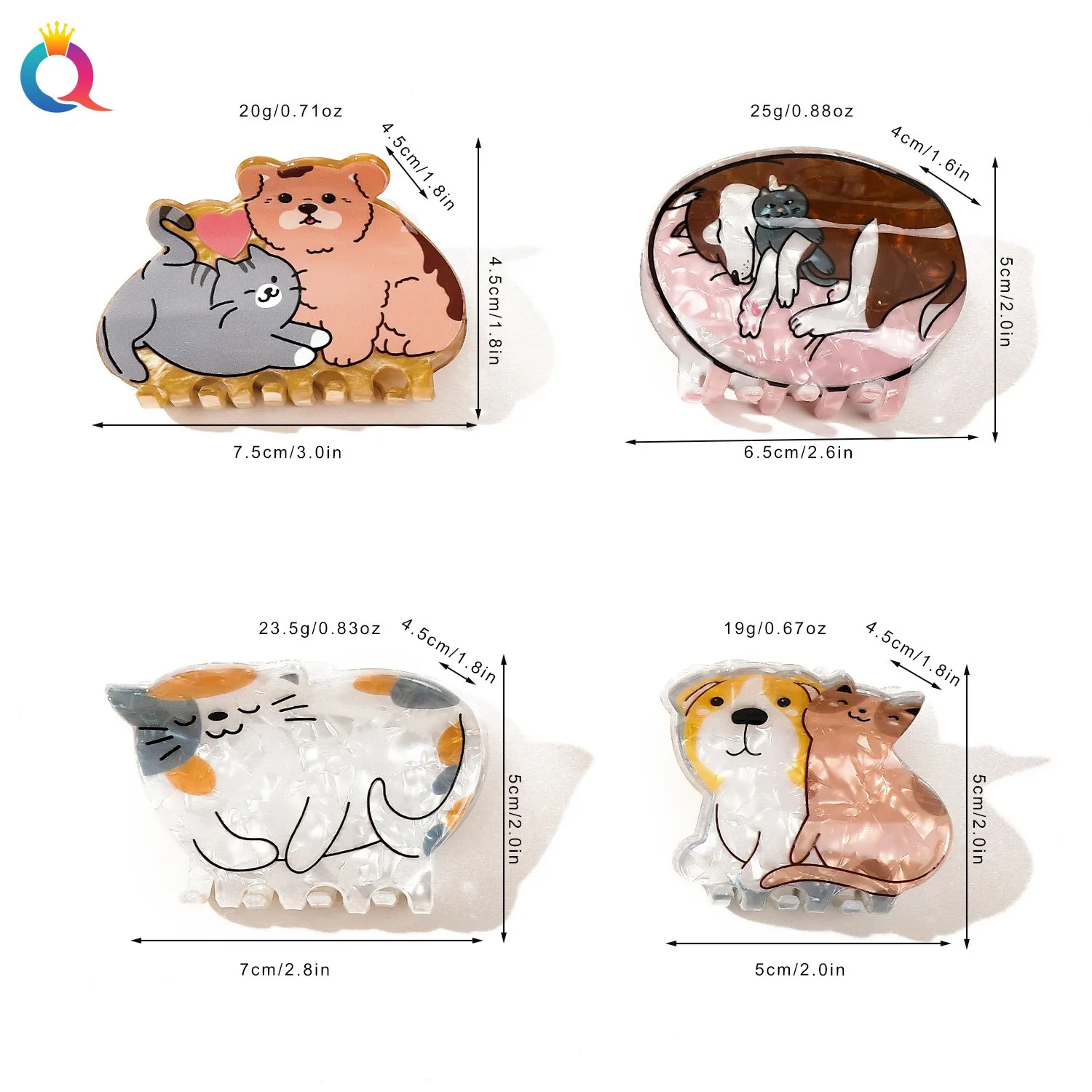 QIYUE PVC animal hair clip Little Wolf dog sleepy cat print hair claw clip