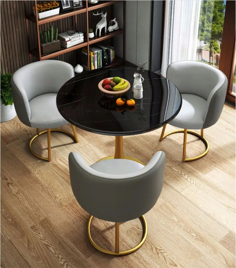Modern Custom Bar Restaurants table Cafe Shop Gold Wroght Metal Iron High Marble Table and chairs set