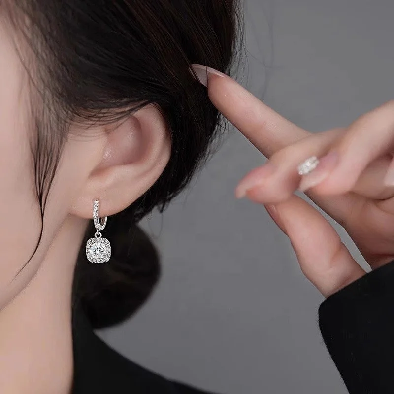 Sense of advance Dainty PT 950 925 Sterling Silver high quality Mosan moissanite  1ct 2ct 3ct diamonds ear earrings jewelry