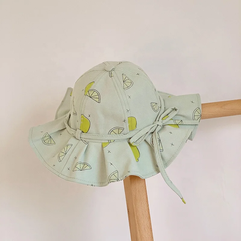 
factory hot sale fashion summer 100%cotton baby fruit printing beanie hats 