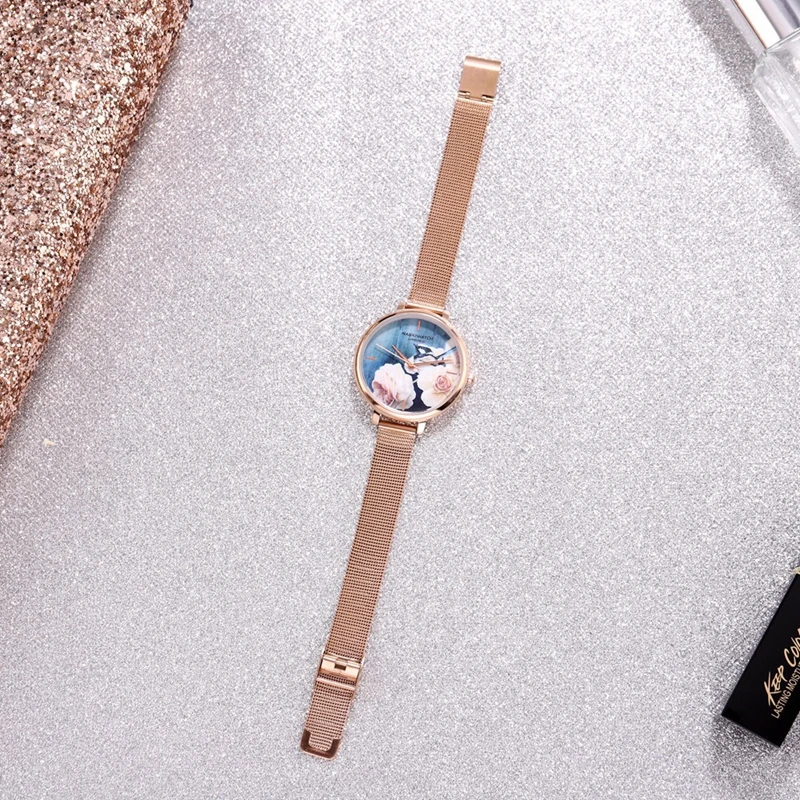 XSVO A06736 Fashion Women Watch Combination Set Trend Printing Mesh Strap Earrings Bracelet Jewelry Set 2022 Hot Sale Watch Set