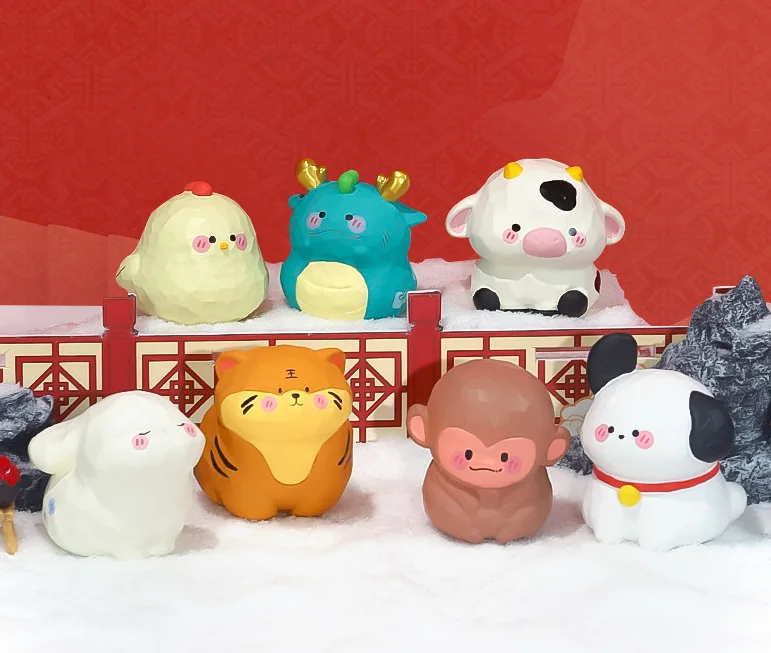 New Ornament Lucky Small Zodiac Ornament 12 Zodiac Resin Desktop Decoration Cartoon Doll engravable gift items