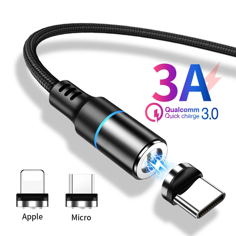 Mobile Phone Charging Cable For Apple Data Cable Android Type-C Strong Magnet Tip Fast Charging Charger Line 3 In 1 Magnetic