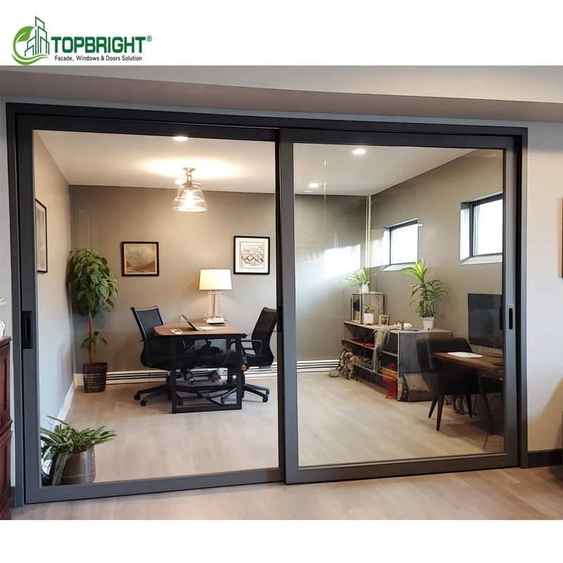 Modern Multiple Locks Slide Glass Door Aluminum Sliding Partition Wall Mosquito Net Sliding Door System
