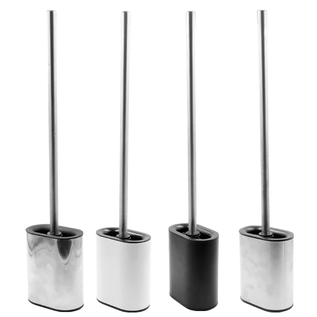 Factory Black Metal 2022 New Stainless Steel Silver Flat Silicon Toilet Brush And Holder For Bathroom Accessories Cleaning Tool
