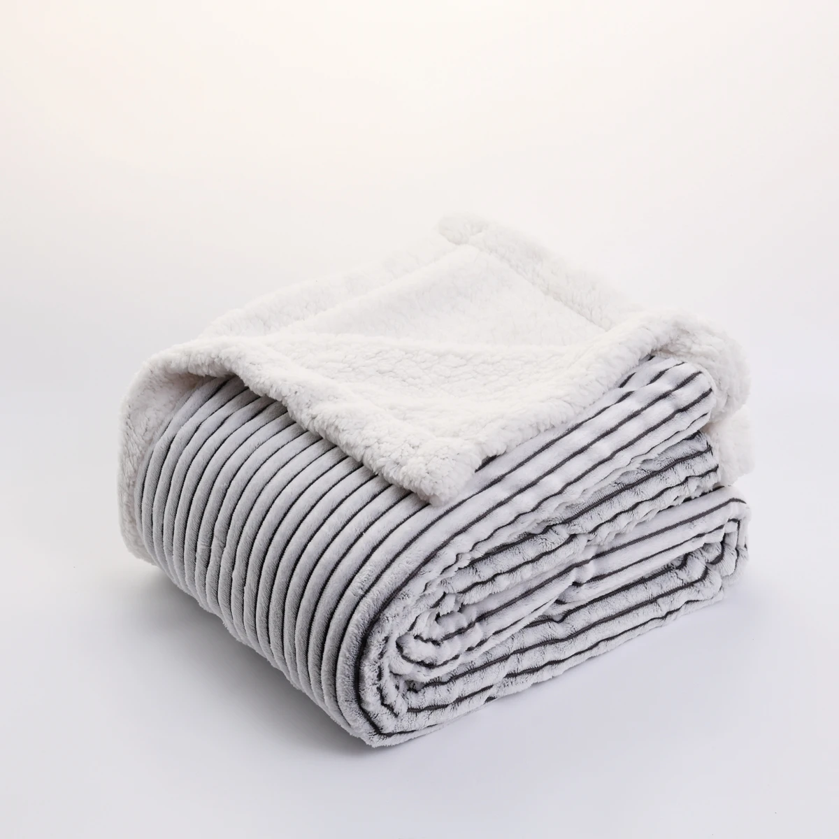 Soft Fuzzy Sherpa Flannel Blanket Plush Fluffy Blanket with Strip for All Seasons