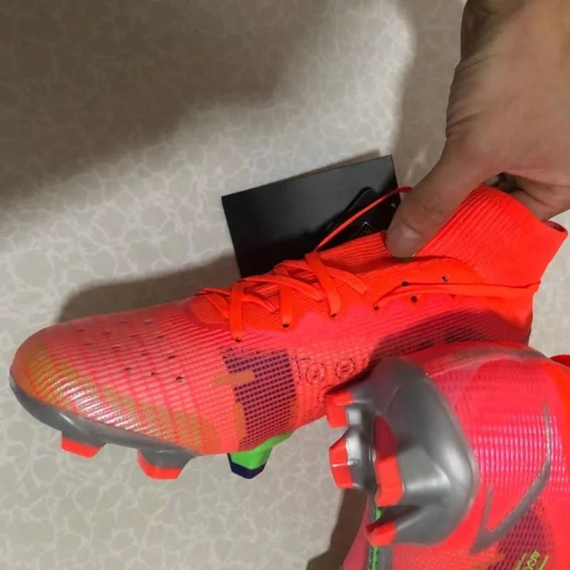 2024 New Brand High Ankle Mens Womens Viii Football Soccer Shoes Cleats Fg Bright Crimson/metallic Silver Football Soccer Shoes