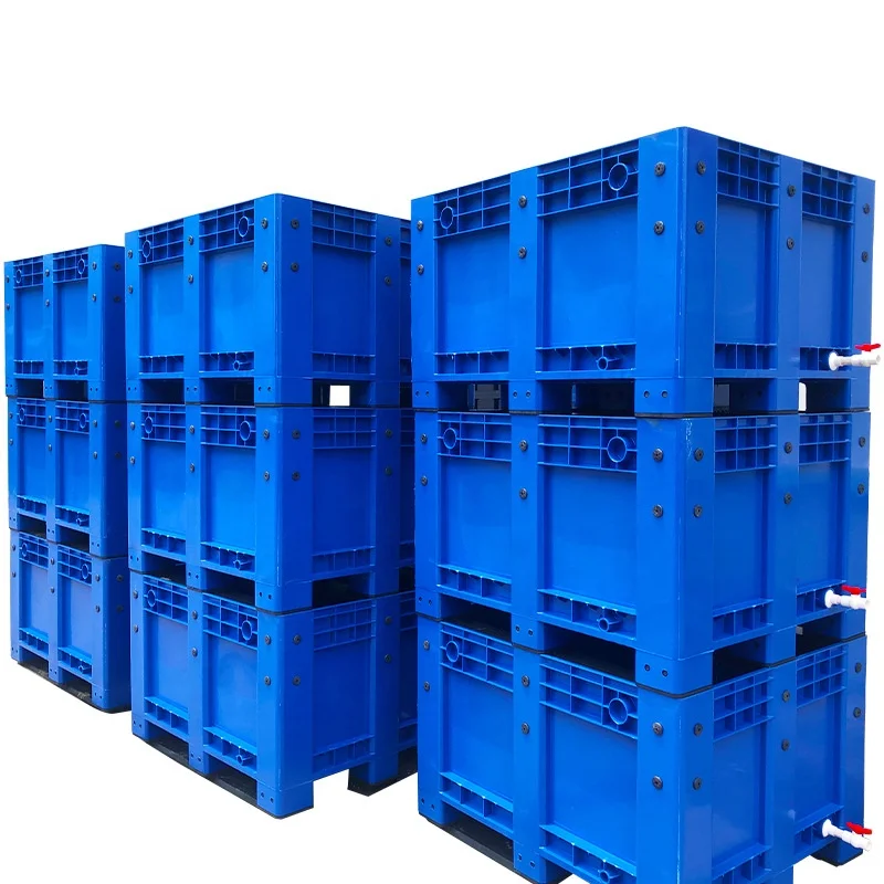 wholesale 600 Liter large durable hard plastic material industrial solid box type plastic pallet box for transportation