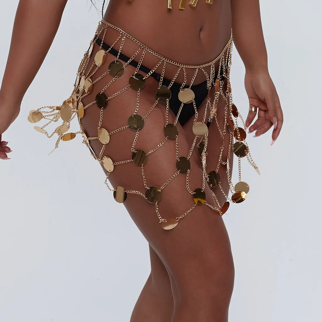 Fashion Sequins Body Chains Belly Dance Hip Skirts Beach Woven Waist Chains Party Belts Body Accessories Jewelry for Women