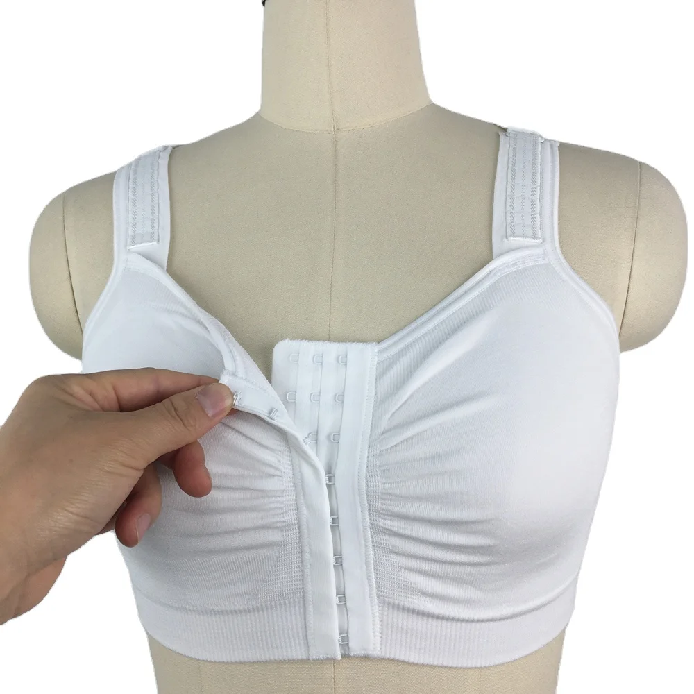 Comfort support plastic garments seamless wireless front closure post surgical mastectomy compression bra with adjustable strap