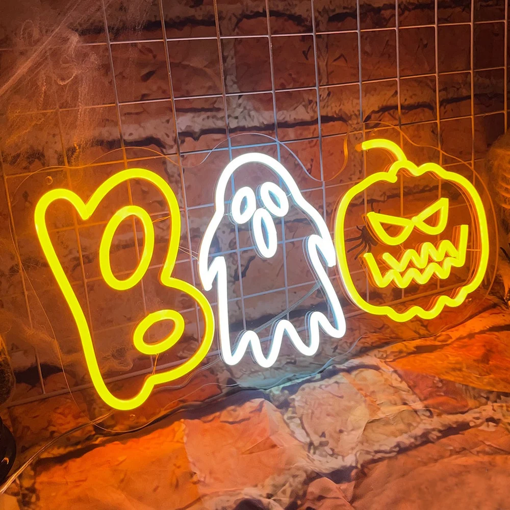 Spooky Boo Neon Sign Halloween Party Light Wall Decor Custom Halloween Boo LED Neon Light NO MOQ Custom Neon Sign