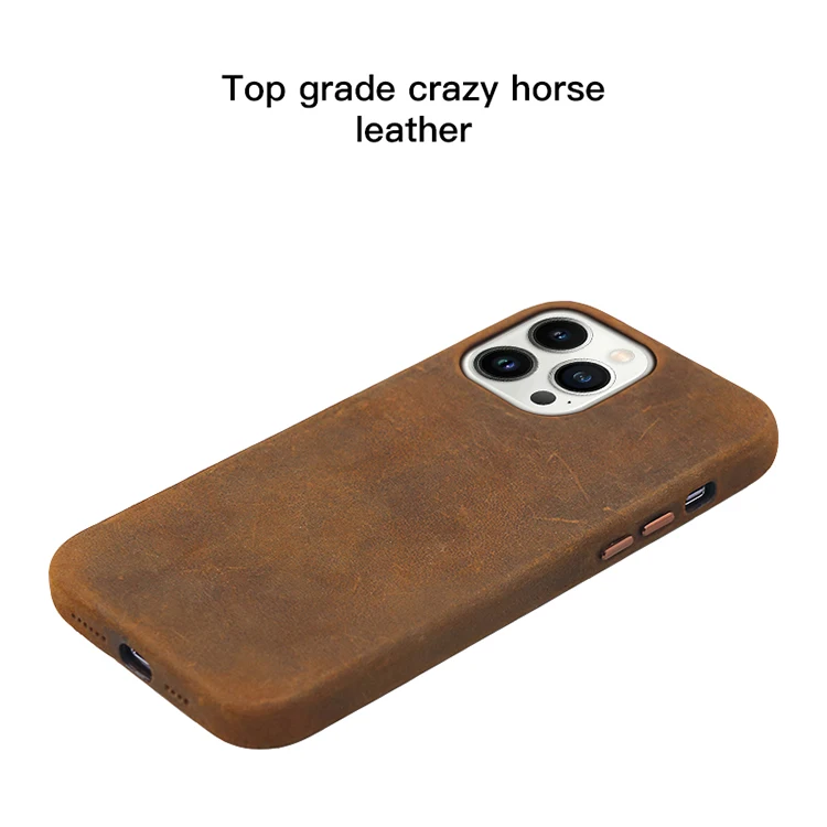 2022 full wrapped style crazy horse genuine leather mobile phone case for iPhone13 ProMax