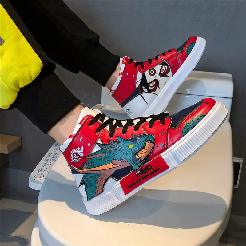 
Hot Sale Hard-wearing Men Shoes Anime High Top Shoes Naruto 3D Men Skateboard Shoes Casual shoess 