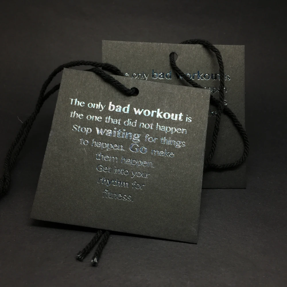 Recycled Coated Paper Shoes Jeans Garment Bags Luxury Emboss Foil Paper Elastic Cord String Swing Clothing Price Hang Tags