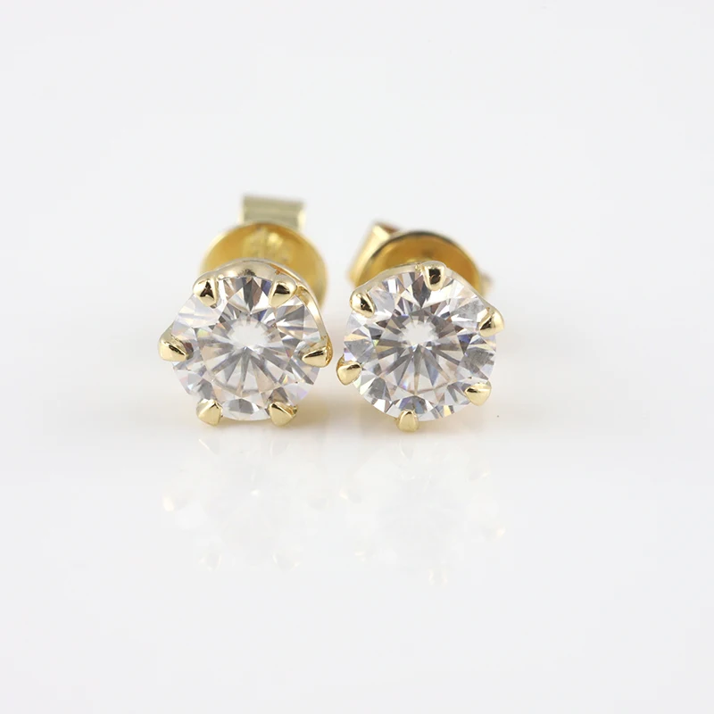 Серьги-гвоздики Starsgem из желтого золота 9 к с бриллиантами GH moissanite 5 мм