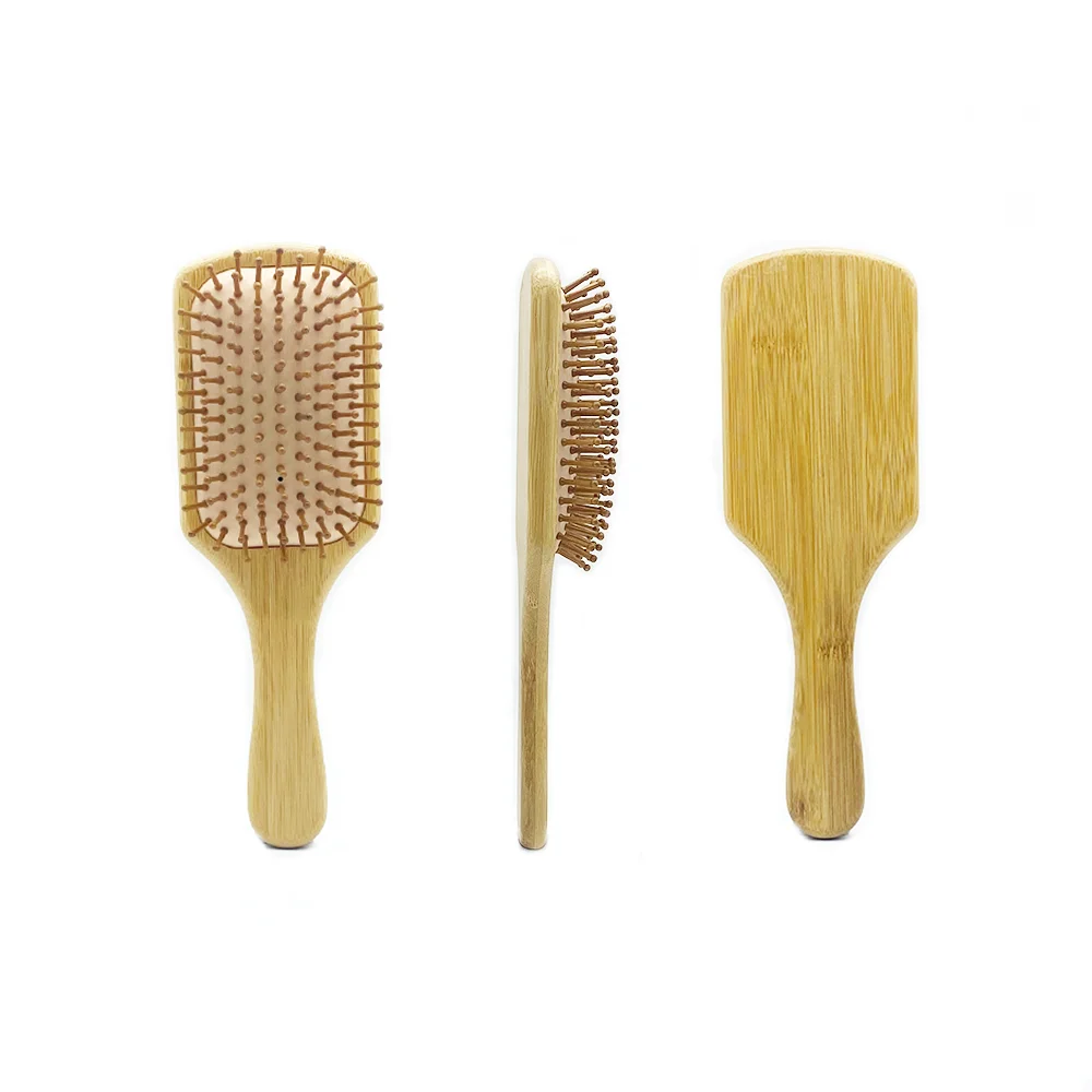 Eco-friendly Detangling Hair Brush Natural Paddle Scalp Massager Bamboo Hair Brush for Women Curly Hair