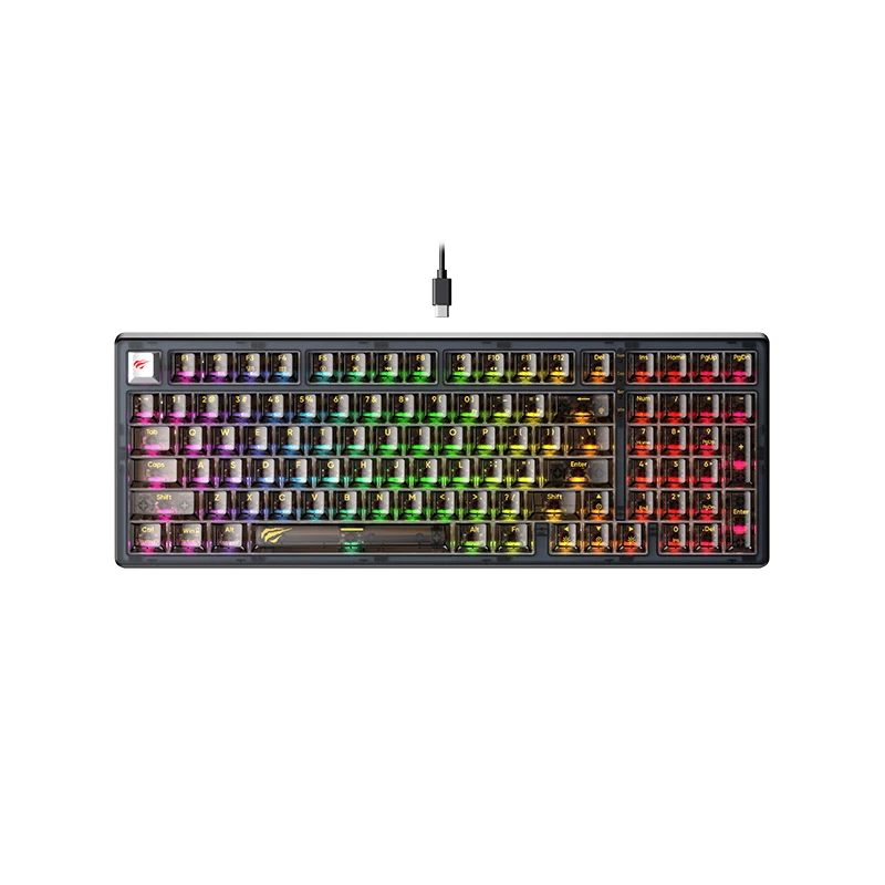 Havit KB875L 98 Keys Hot Swap RGB Lights Fully Transparent Backlit Mechanical Gaming Keyboard with Gasket Structure