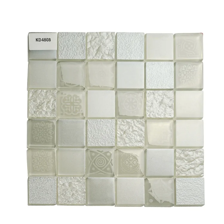 300*300 square mosaic backsplash tiles art design white glass crystal mosaic bathroom wall tile