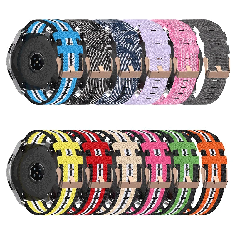 Qiman Nylon Canvas Color Striped Watch Band Strap for Huawei Honor Magic Watch Dream GT GT2 2 SE GS Pro 42mm 46mm