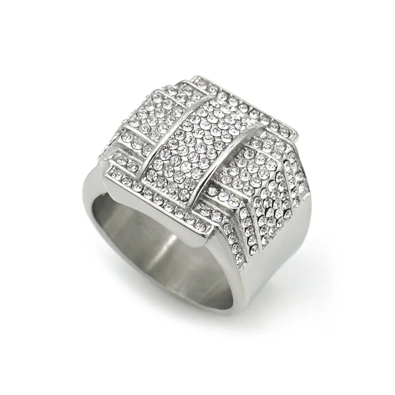 Ouj Ready to Ship Hip Hop Jewelry Pave Rhinestone 20mm Wide Band Egyptian Cross Designs 316L Stainless Steel Ring For Men