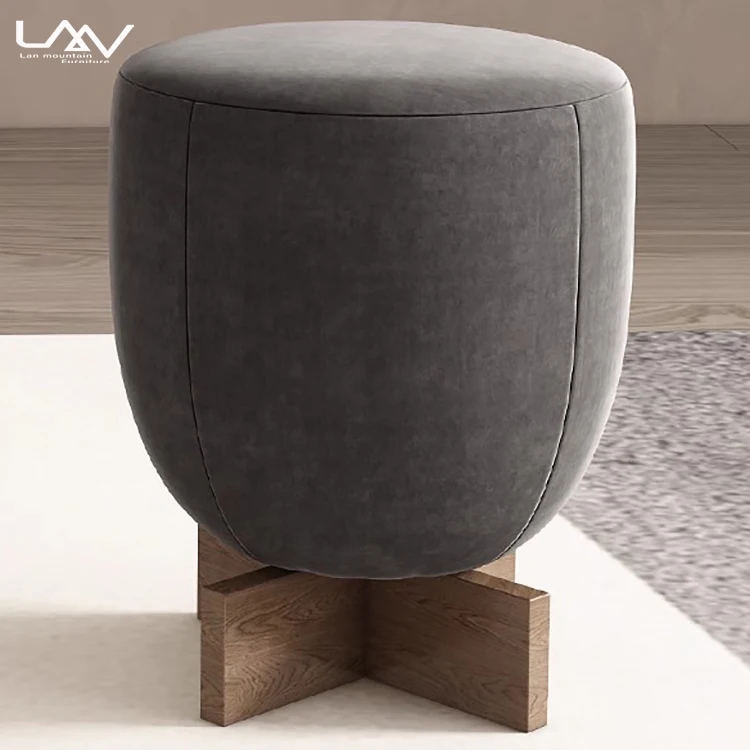 Nordic Design Bedroom Living Room Dressing Stool Furniture Fabric Wooden Frame Hotel Villa Apartment Sofa Corner Round Ottoman