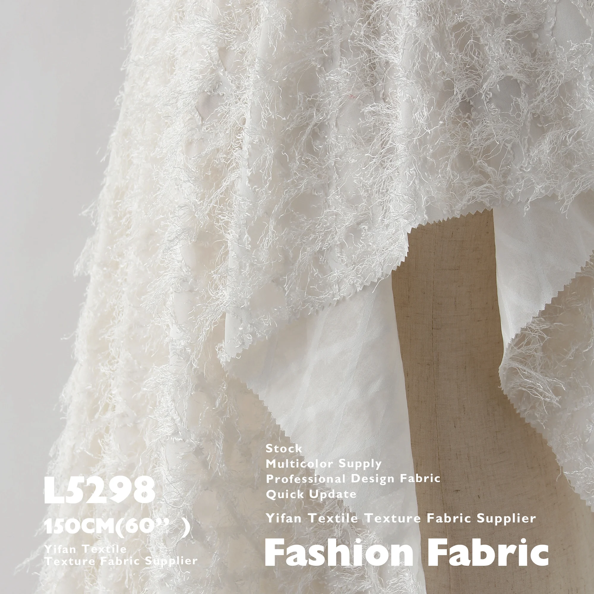 Fashion Fabric In Stock Abstract Geometric Chiffon Diamond Tassel Texture Jacquard Fabrics For Dresses Clothing Curtain Cloth