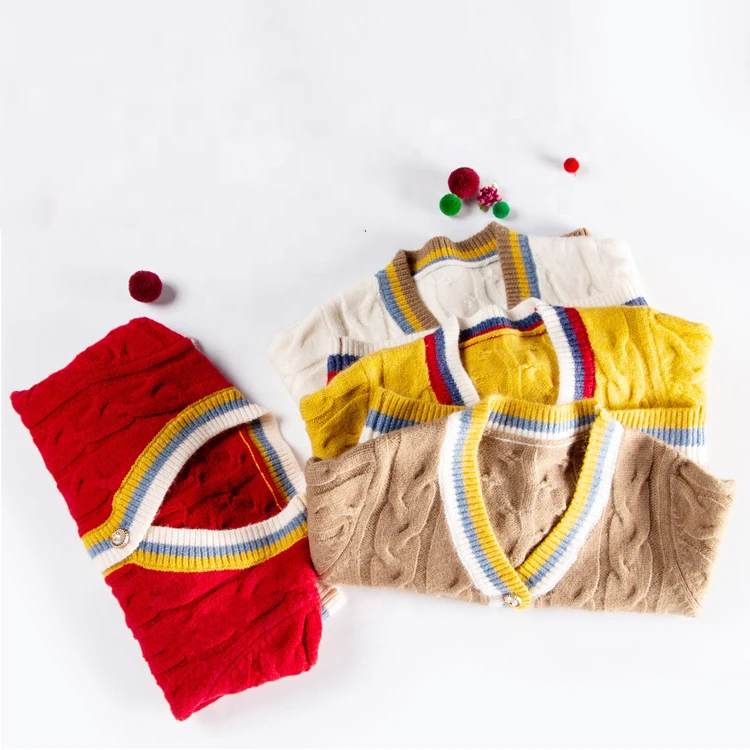 Органический вязаный свитер с V-образным вырезом на пуговицах для младенцев полосатый вязаный свитер для маленьких девочек с карманами