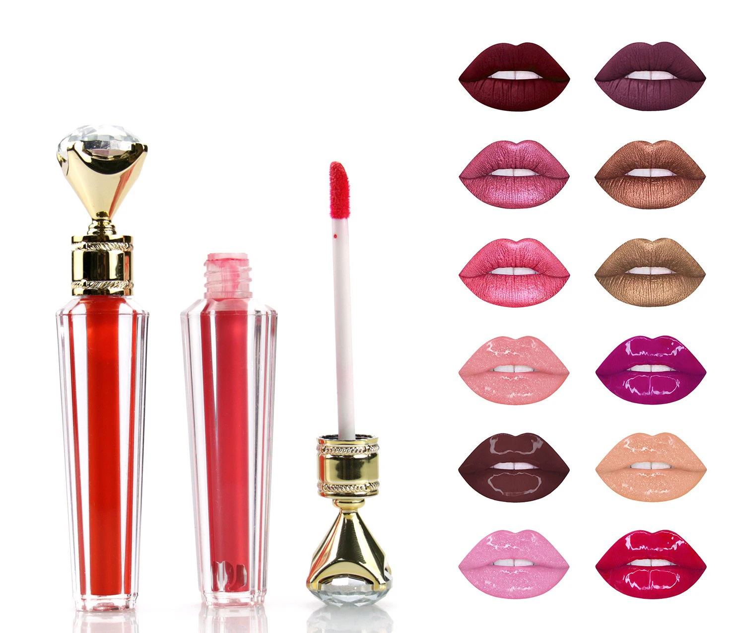 Private Label Custom Long Lasting Makeup Lip Gloss Waterproof Moisturizing Diamond Liquid Matte Lipstick