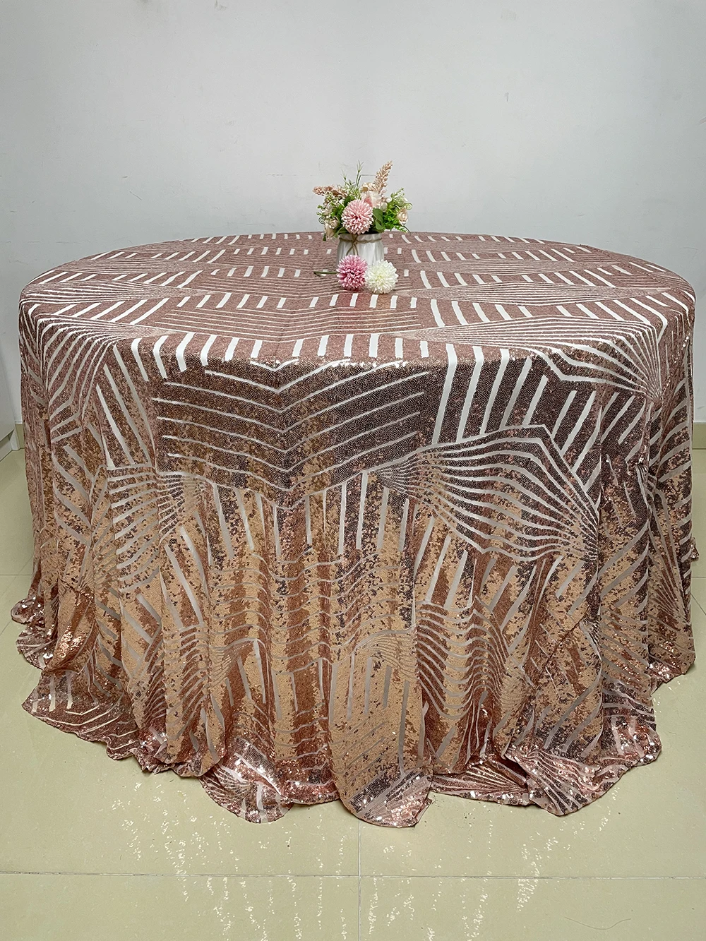 Newfashioned High Quality Wedding  Rose Gold Sequin Tablecloth