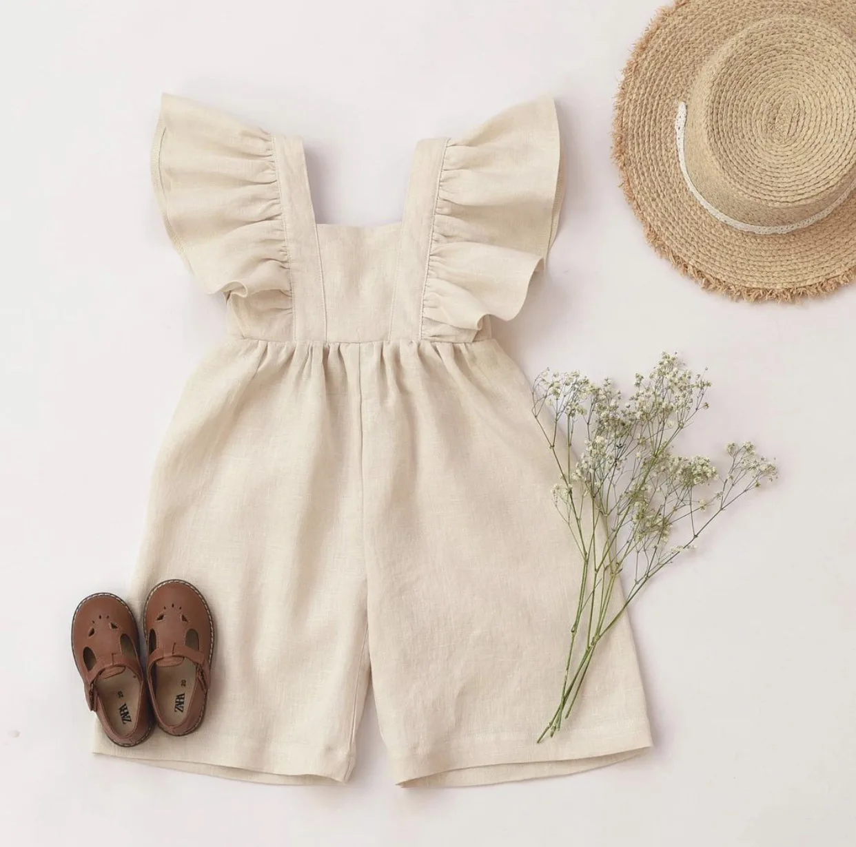New Arrival Summer Cotton and Linen Jumpsuit For Baby Girls Ruffled Square Collar Casual Infant Newborn Romper Clothes