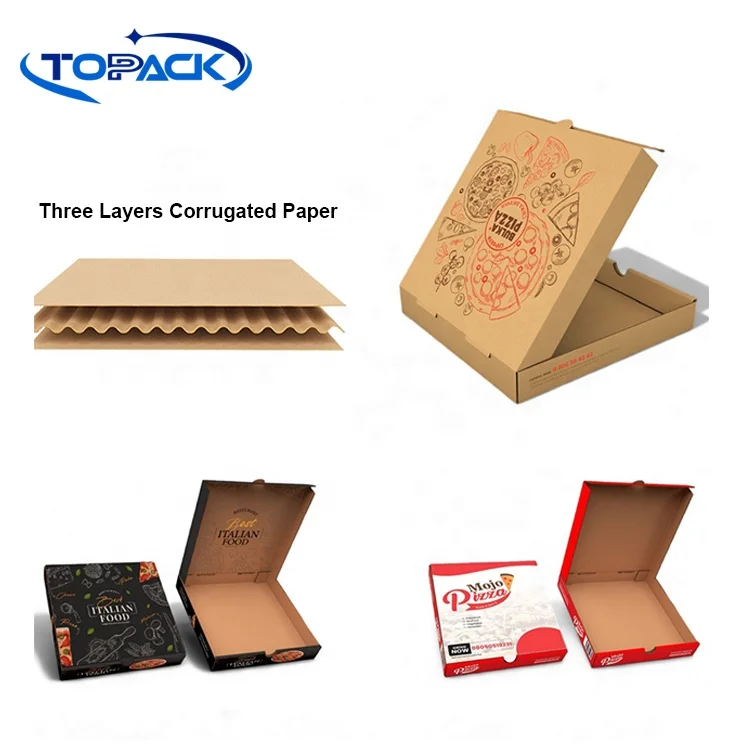 Wholesale Customized Printed Takeaway Corrugated Pizza Box Brown Pizza Box Kraft Paper Pizza Box With Handle