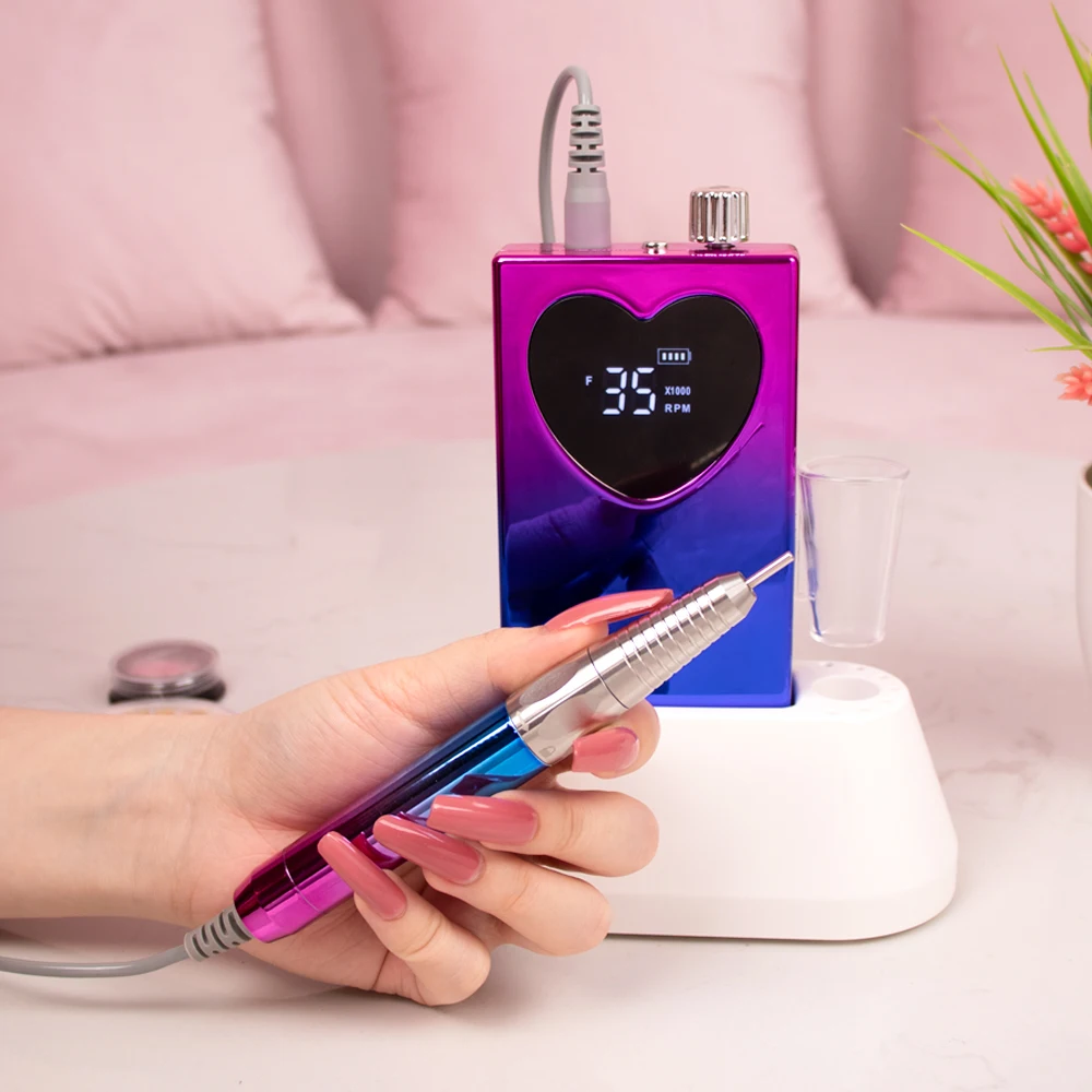 Nail Drill Machine 35000rpm Portable Manicure Polisher Sander Cordless Rechargeable Electrical E-file Handle Nail Drill Machine
