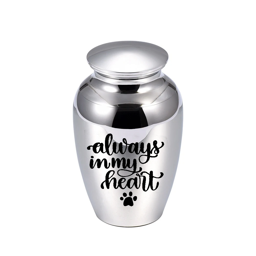 Cremation Urn Engraved with Paw Print Stainless Steel Memorial Pet Cinerary Jar Funeral Keepsake Urns - Always in My Heart