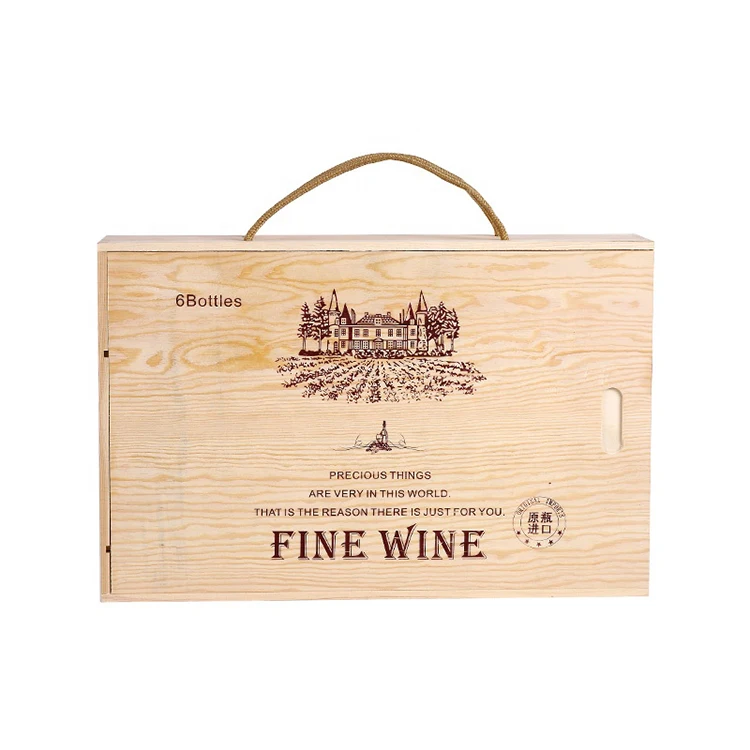 caoxian Custom Luxury Sliding Lid Wooden Wine Box Unfinished Blank Empty 6 Bottle Wooden Wine Box