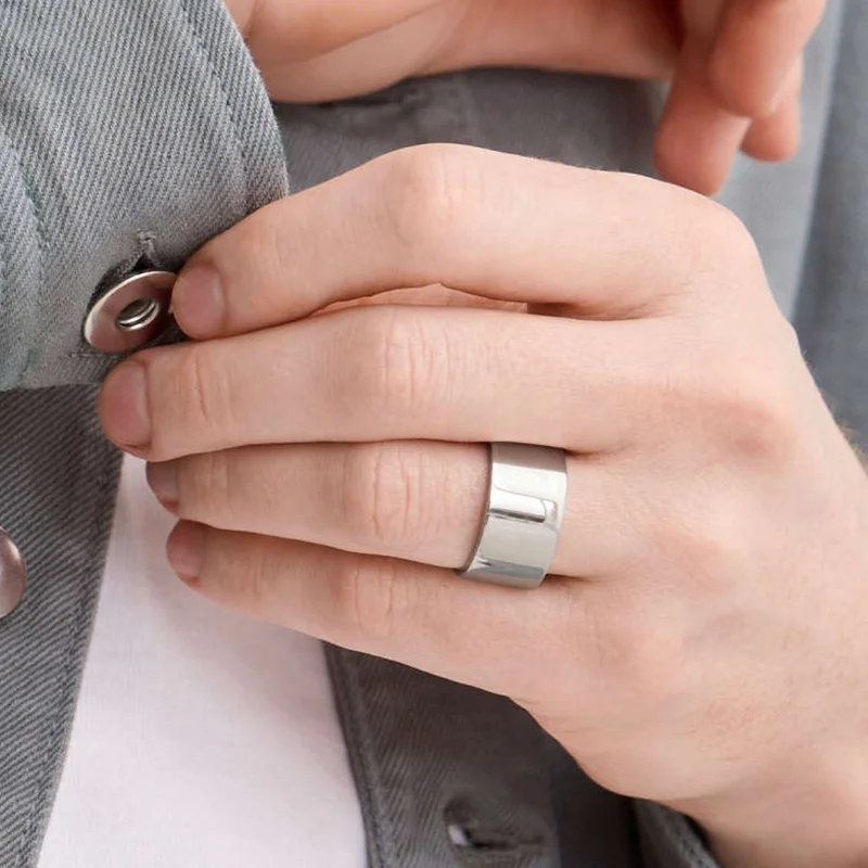 Custom Fashion Jewelry Classic Simple Engagement Wedding Band Party Silver Stainless Steel Round Cigar Band Ring for Men