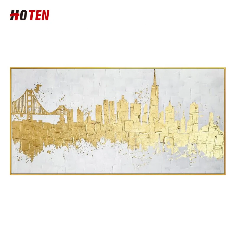 100% contemporary gold foil handmade modern wall art painting urban landscape