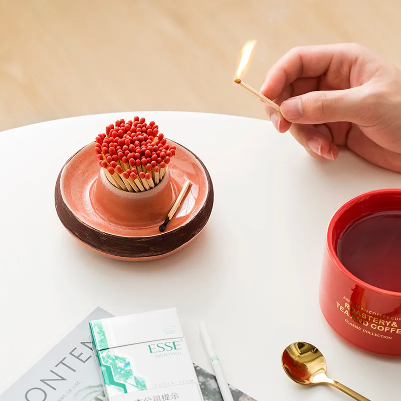 decorative ceramic match holder empty ceramic candle jar with match holder with striker ceramic jar for home decor