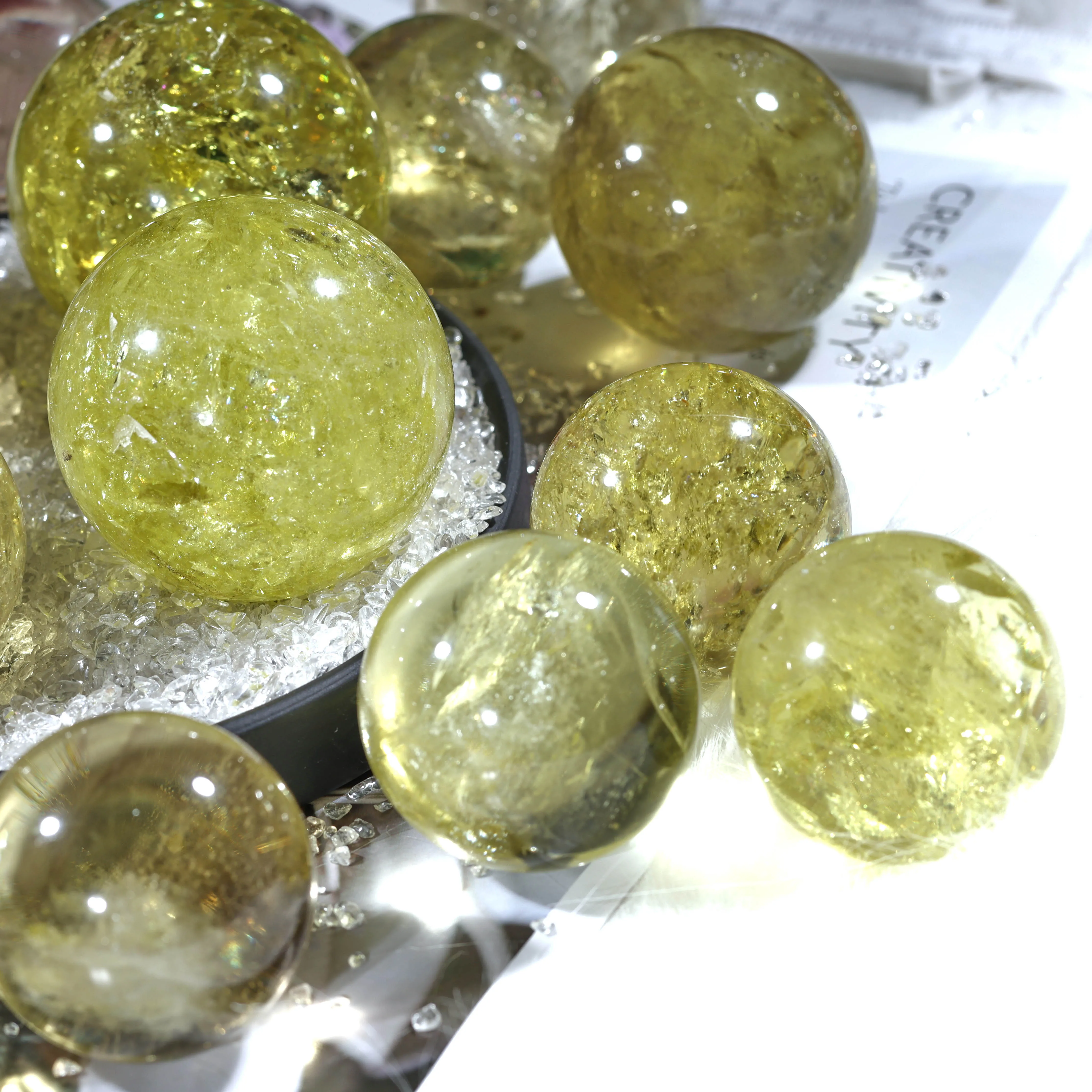 Wholesale magic natural yellow quartz rock citrine healing crystal sphere ball