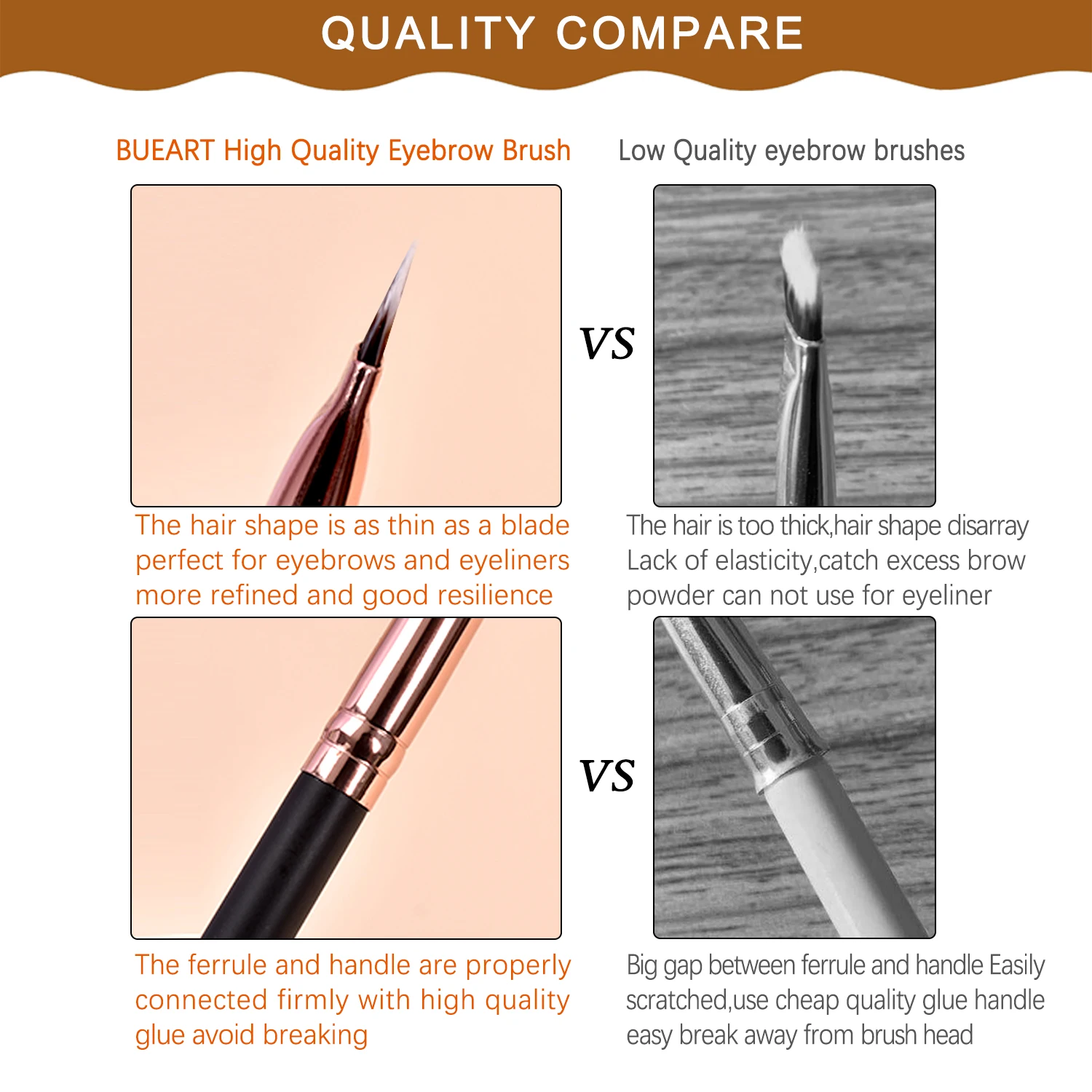 
BUEART black luxury dual ended angled eyebrow lash brush& eyeshadow two head eyeliner Definer Spoolie Comb brush 