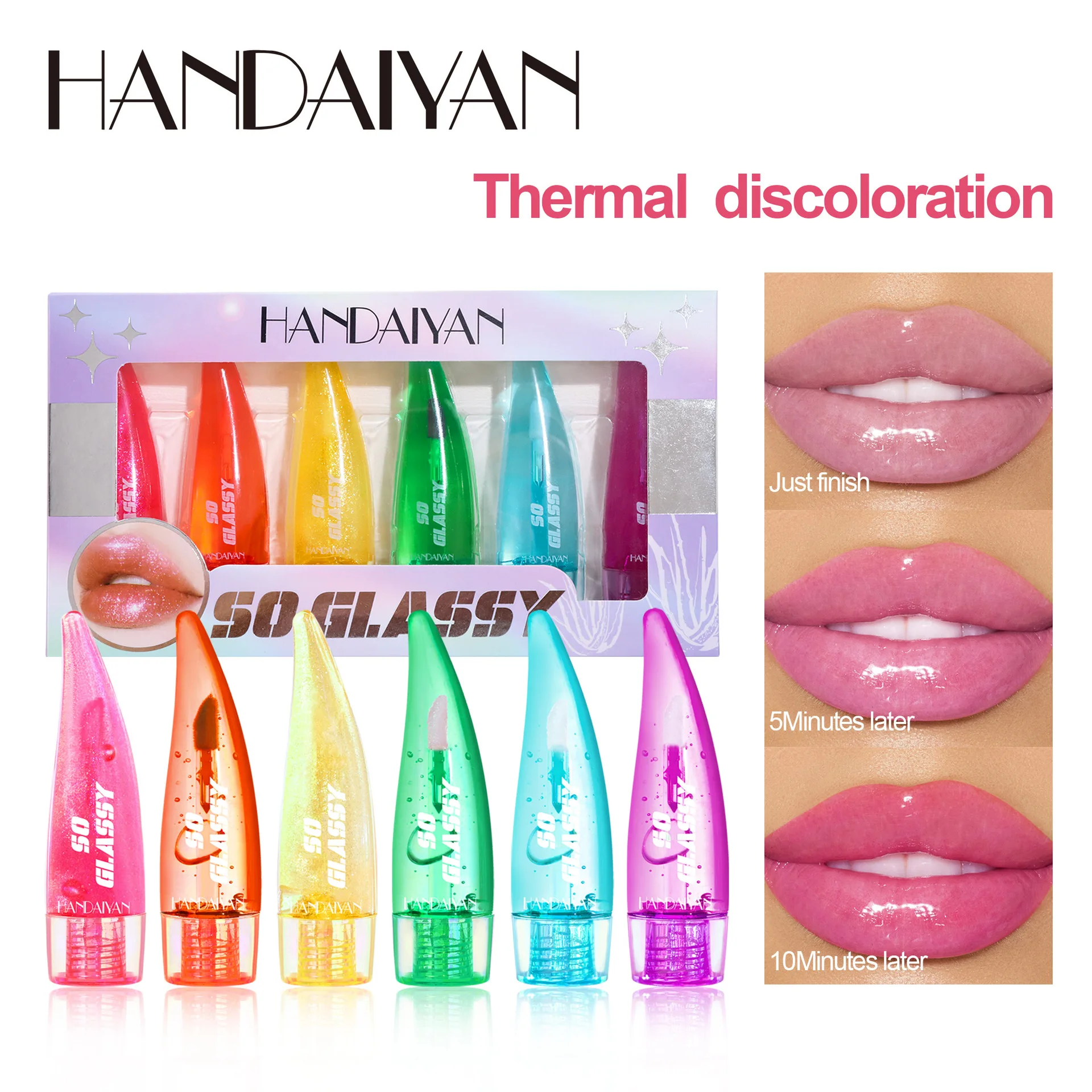 HANDAIYAN  change colour Lipstick oil Lasting Moisturizing Lip Balm Colorful Color Set Glass Mirror Moisturizing Lip Glaze