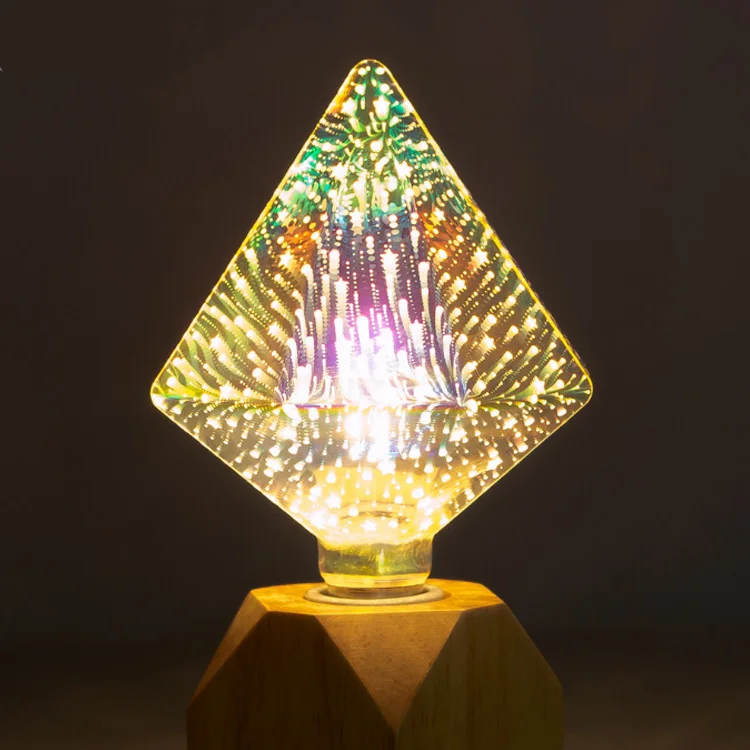 Home Lighting Christmas Decoration Colorful Diamond Shape E27 3D Glass LED Firework Bulb