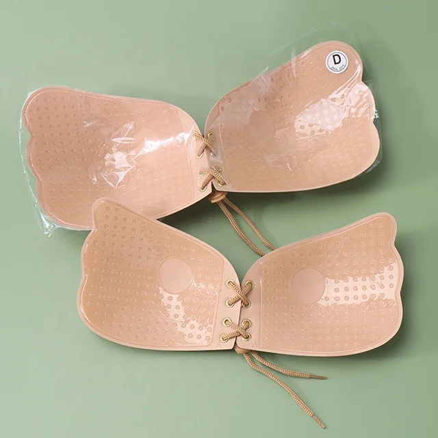 Jinhong YBO2 New Arrival D Cup Invisible Strapless Push up Sticky Angel Wing Corset Bra Backless Adhesive Sponge Bra for Women