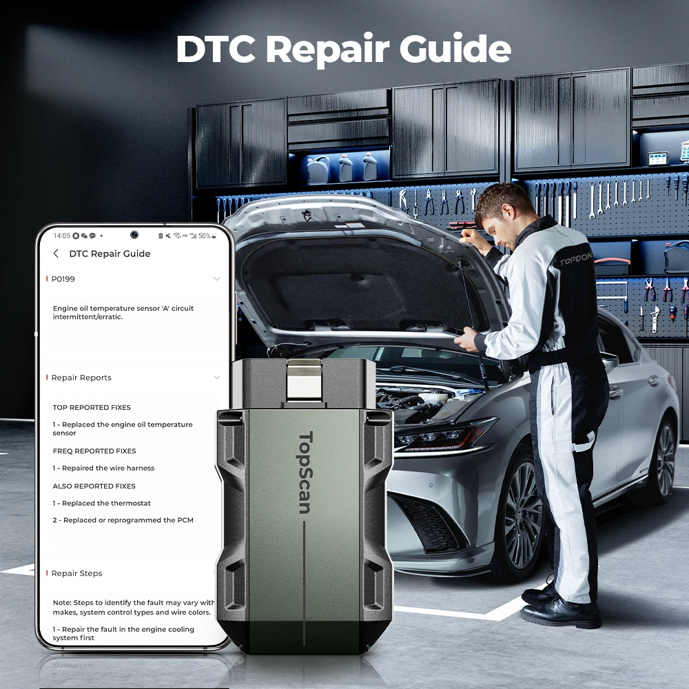 TOPDON Topscan Pro Offers OBD2 DTC Repair Guide Bluetooth Auto Diagnosis Tool Car Smart Diagnostic Scan Tool For DIY Enthusiast