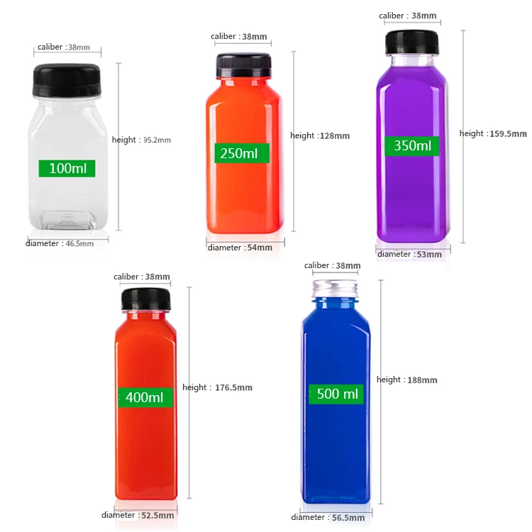 NH 8oz 12oz Empty Plastic Juice Bottles With Caps Reusable Transparent Bulk Beverage Containers With Black Tamper Evident Lids