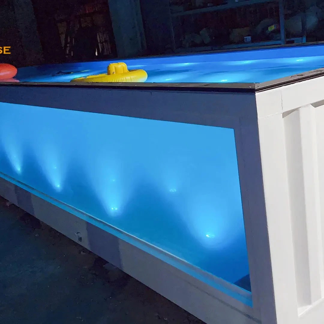 Portable mobile outdoor ground visible glass container diving wave making pool equipped with deck and stair