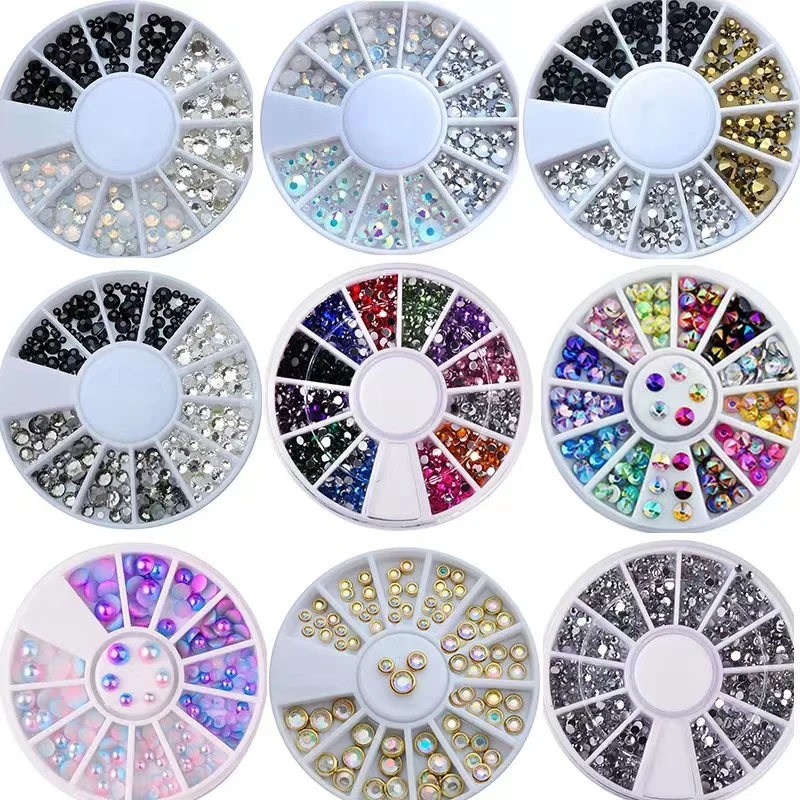 12 Grid 3D Nail Art Accessory Fashionable Rhinestone Sequins & Glitter Pearls for DIY Nails Decorations Metal & Plastic Material