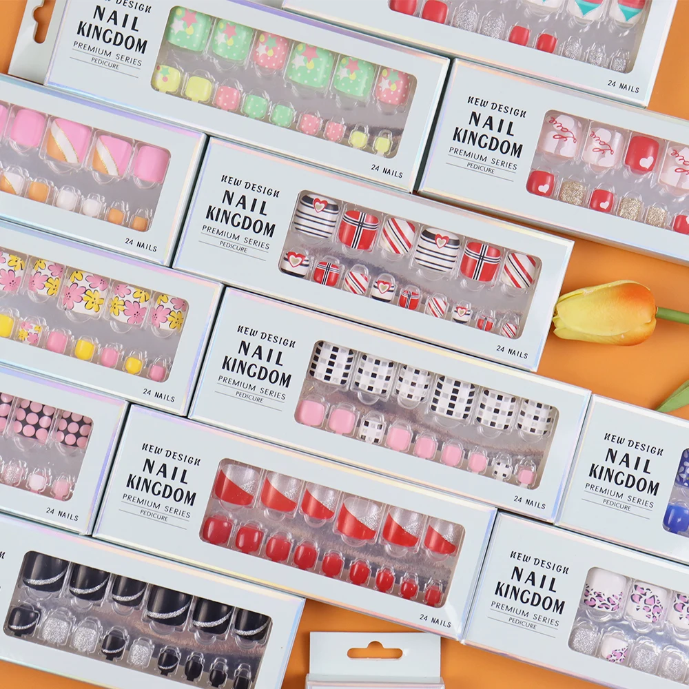 24PCS New False Toenail Design Toe Nail Tips With And Luxury French Artificial Colour Removable Nail Art Toes Press On Nails